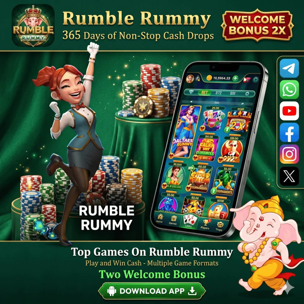 Rumble Rummy App Download Sing-Up Bonus ₹10-100 Yono Games 4 rumble rummy game interface